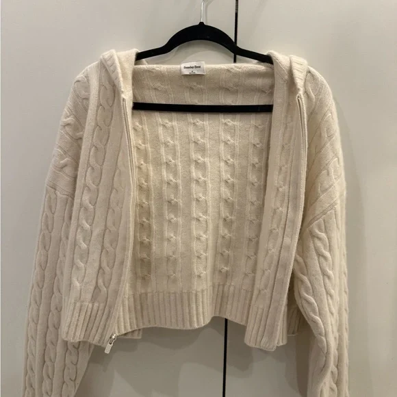Aritzia Sunday best cable knit cream zip up sweater - Picture 7 of 7